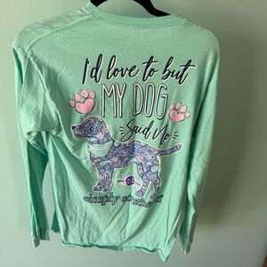 Simply Southern "I'd Love to But My Dog Said No" mint green long sleeve Medium